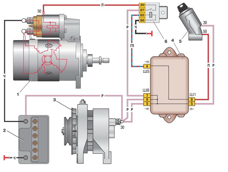 Схема подключения стартера ВАЗ 2114 инжектор 8 клапанов